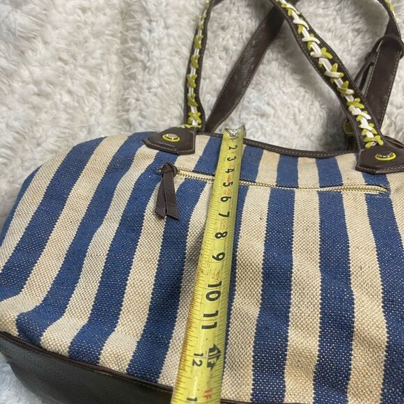 Big Buddha navy Blue &Beige stripes Fabric Large Tote Bag synthetic brown straps - Picture 9 of 16